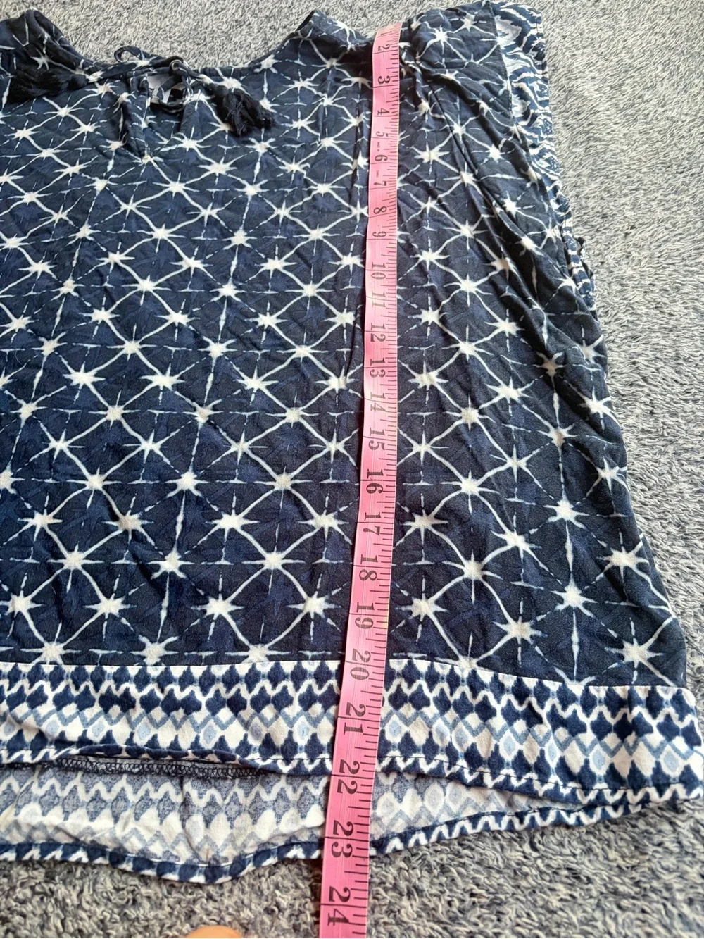 Time and Tru Navy and White Starprint Tie-Front Ruffle Sleeve Top - Picture 3 of 7